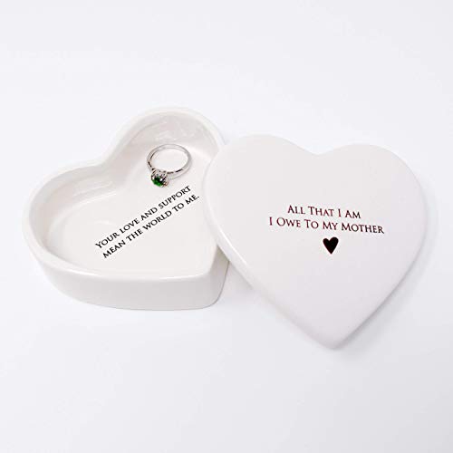 Mother Of The Bride Or Mother's Day Gift, Ceramic Heart Keepsake Box With Lid - All That I Am I Owe To My Mother - Handmade Jewelry Holder Gift For Mom #TOP1