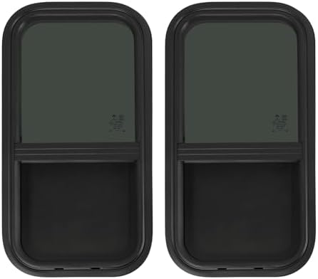 12"x24" RV Side Window - Vertical Sliding with Screen & Trim Ring, Tempered Tinted Glass - 2 Pack for Trailers & Campers, Durable & Weather-Resistant