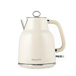 Salter Retro Cream 1.7 L Kettle – 3KW Rapid Boil, 360° Base, Removable Limescale Filter, Cordless, Water Level Window, Blue Indicator Light, Boil Dry Sensor & Auto Shut-Off, Vintage Design