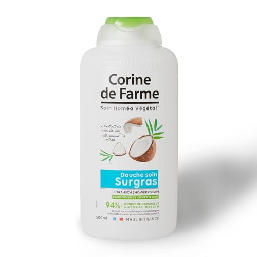 Corine De Farme, Douche Soin Surgras à la Noix de Coco, Formulé sous contrôle Pharmaceutique, Fabriqué en France, PH Neutre, Hydrate votre Peau, Flacon...