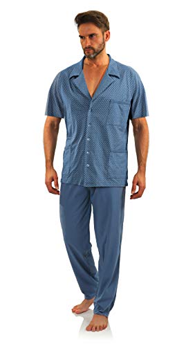 sesto senso Herren Schlafanzug mit Knopfleiste Kurzarm Baumwolle Lange Pyjamahose Pyjama Knöpfen M Anker Jeans