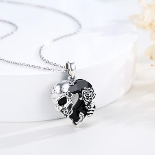 Image of S925 Sterling Silver Skull Pendant Necklace Heart Crystal Birthstone Skull Necklace Gothic Jewlery Gifts