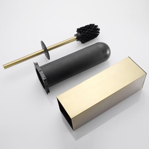 Image of Gold Toilet Brush Upright Toilet Brush, Square Toilet Cleaner, Toilet Brush Holder Set Brushed