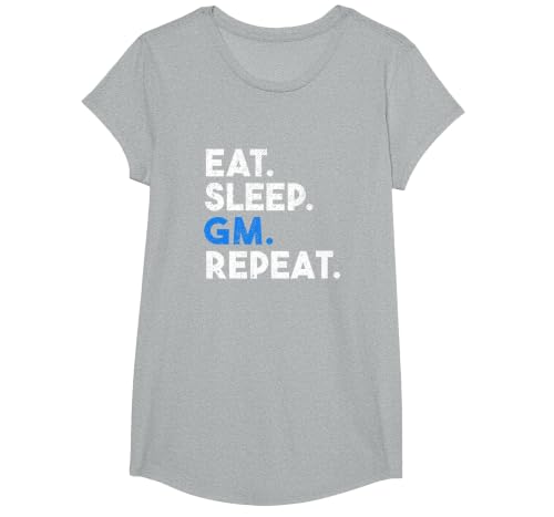 Eat Sleep GM Repeat Meme NFTS Saying T-Shirt, Girls, Heather Grey, X-Small