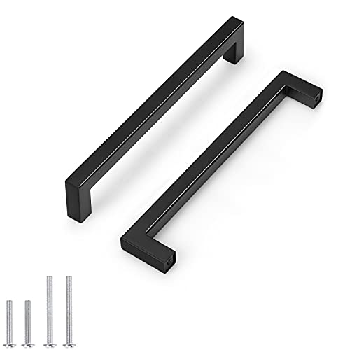 25 Pack Probrico Black Stainless Steel Square Corner Bar Cabinet Door Handles Drawer Pulls Knobs 1/2 in Width Hole Centers 7-1/2 inch 192mm