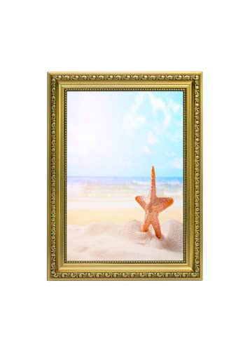 Gold A4 Ready to hang or stand Ornate Shabby Chic Picture/Photo/Poster frame with MDF backing board and High Clarity Styrene Shatterproof Perspex Sheet - FBA - oscp-2-gld-A4