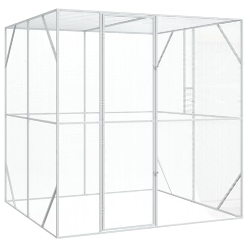 vidaxl metallic grey bird cage - galvanized steel outdoor aviary, spacious 202x209x214cm - secure mesh & easy maintenance
