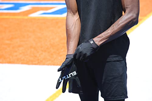 EliteTek Men's Football Gloves RG-14 Super Tight Fitting Football Gloves - Easy Slip On Design No Wrist Strap for Men (Black, Adult L)
