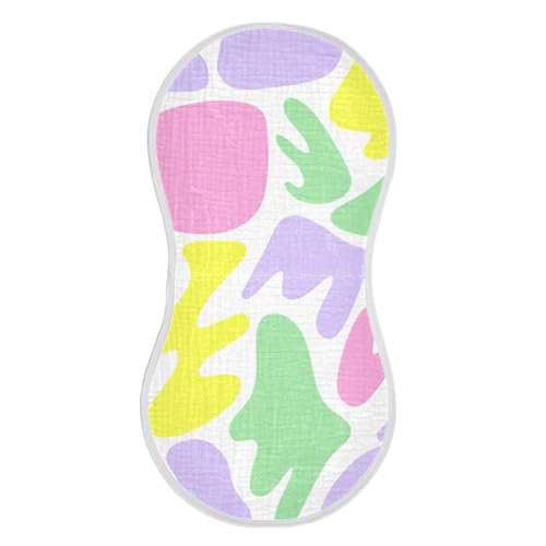 Abstract Pattern Muslin Burp Cloths 22x11 Inch - 4-Layer Organic Cotton & TPU Waterproof Lining, Absorbent Baby Bibs for Boys/Girls with Hanging Loop