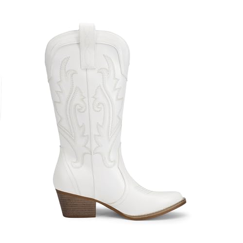 Image of DREAM PAIRS Women's Cowboy Cowgirl Western Boots | Embroidered Pointed Toe Low Heel Western Mid Calf Boots for Theme Party Country Concert