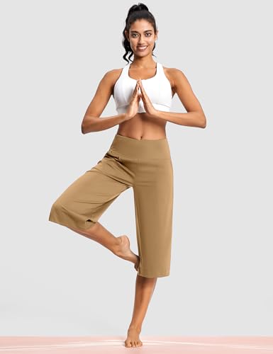 Image of ISEEGZ 15 inch /18 inch /21 inch Capri Pants for Women High Waist Wide Leg Yoga Capris with Pockets Stretchy Loose Fit Casual Workout