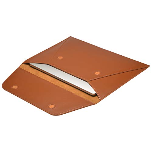 Comfyable Laptop Sleeve Compatible with 16 Inch MacBook Pro 2020 & 15-15.6 Inch Dell HP Notebook - PVC Leather Envelope Sleeve Computer Case for Mac, Brown