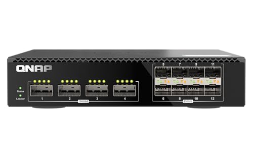Image of QNAP 12-Port 100GbE Half-Width Rackmount Layer 2 Managed Switch with Four 100GbE QSFP28 and Eight 25GbE SFP28 Ports (QSW-M7308R-4X-US)