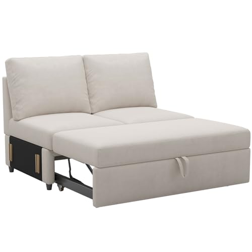 Belffin Velvet Pull Out Bed for Modular Sectional Sofa, Pull Out Couch Module for Sectional Sleeper Sofa Bed, Beige Put Out Bed Beige