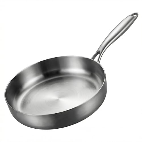 KIANGKIANG Pfanne Edelstahl Bratpfanne Edelstahlpfanne Metallgriff, Gleichmäßige Wärmeleitung, Universelle Küchenkochutensilien (23CM)
