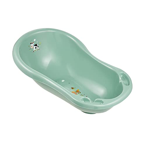 keeeper Funny Farm Ergonomische Babywanne mit Stöpsel, Ab 0 bis ca. 12 Monate, 84 cm, Maria, Nordic Green