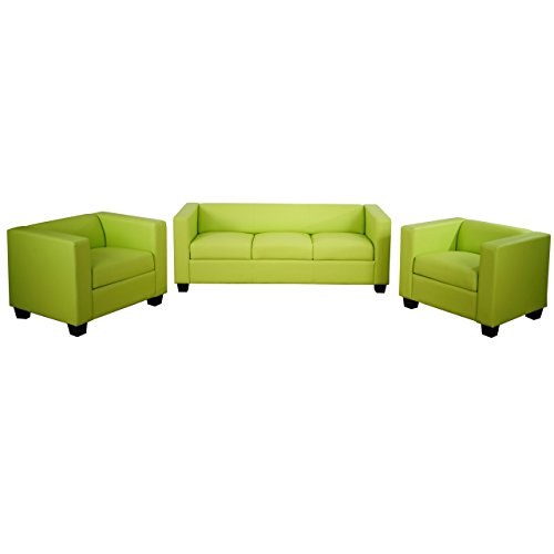 Mendler 3-1-1 Sofagarnitur Couchgarnitur Loungesofa Lille - Kunstleder, hellgrün – Bild 4