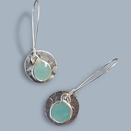 Handmade Lt Sapphire Resin Smaller Disc Drop Silvertone Earrings