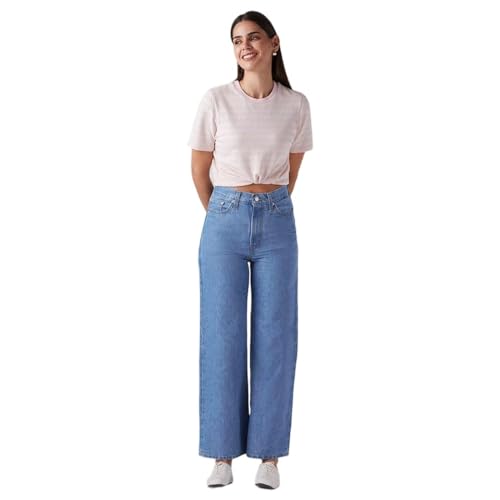 Image of Women's Blue Wide Leg high Rise Jeans