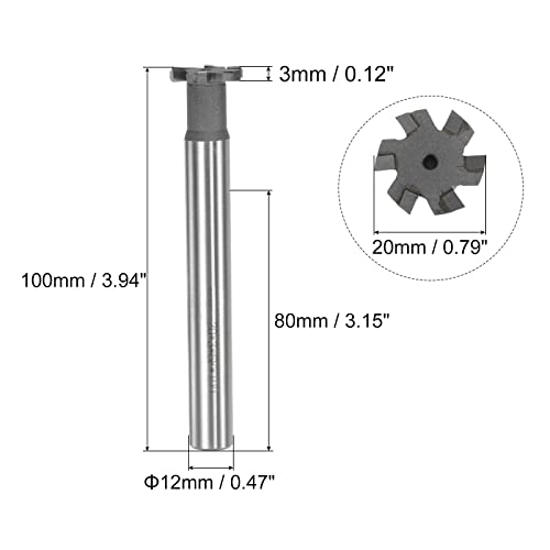 Image of uxcell T-Slot Milling Cutters, 3mm Depth 20mm Cutting Dia 12mm Shank Tungsten Carbide Tip 6 Flutes T Slot End Mill for Stainless Steel Copper Aluminum