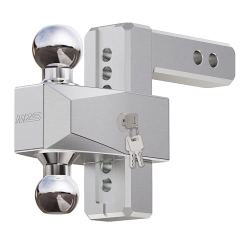 Image of MZS Adjustable Trailer Hitch - Fits 2 Inch Receiver Hitch - 6-Inch Adjustable Drop Hitch - Heavy Duty Aluminum Tow Hitch for Truck(12,500 LBS GTW) Chrome
