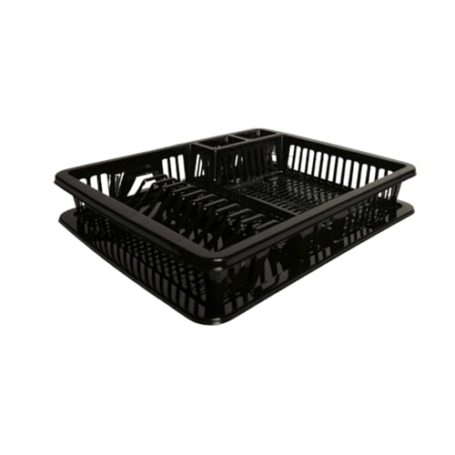 Punkto. Égouttoir à vaisselle Elite – 3 couleurs – 46x38x9 cm – Résistant au lave-vaisselle – Sans BPA – Porte-vaisselle en plastique avec bac d’égouttement – Blanc, gris, noir (Noir)
