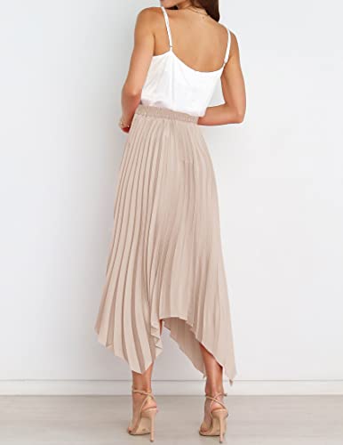 Zesica Women's Satin Midi Skirt Casual Elastic High Waist Pleated A Line Asymmetrical Irregular Hem Cocktail Party Skirts,Champagne,Small #TOP3