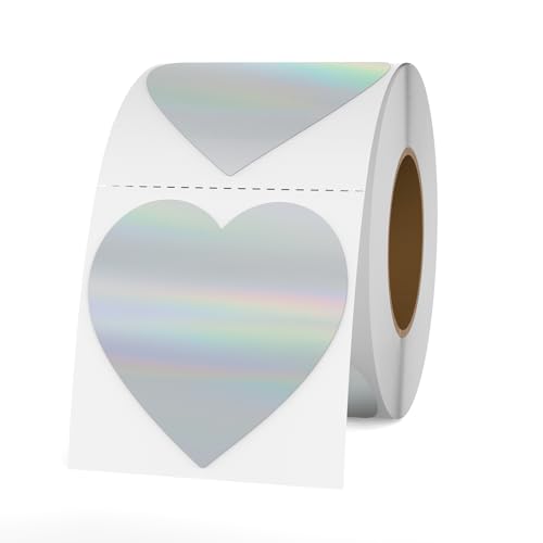 Étiquettes thermiques vinyle cœur argenté 5,1 cm imperméables pour code QR lot de 200