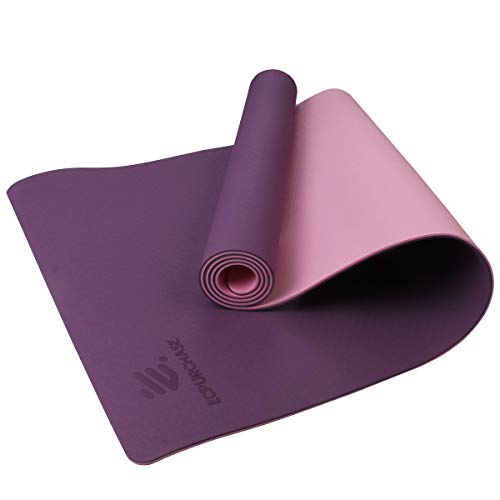 ECPurchase Yoga Mat with Carrying String Bag, Extra 6mm(1/4\") Thickness Dual Texture Design Non Slip Exercise & Fitness Mat for All Types of Yoga, Pilates and Floor Workouts (Pink)