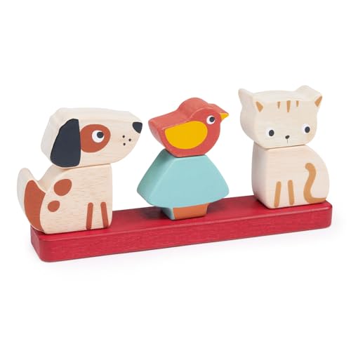 Image of Mentari Interactive Pet Stacker Toy, 6-Piece Set, Kitten, Puppy, Bird, Base Board with Pegs