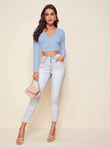Image of Shasmi Women's & Girls' Solid Ribbed V Neck Collarless Full Sleeve Slim Fit Simplicity Tops (TOP 54)