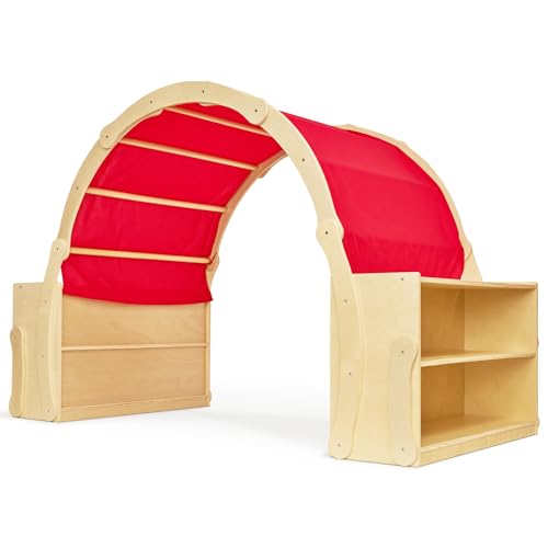 Monläurd Kids Wooden Tent with Storage and Canopy