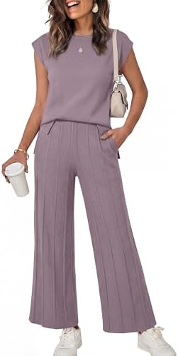 ANRABESS Women 2 Piece Outfits Casual Summer Sleeveless Tops Knit Pants Sweater Lounge Matching Sets 2024 Trendy Clothes