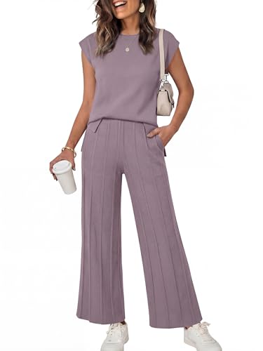 ANRABESS Two Piece Sets for Women Lounge Airport Fall Outfits,Purple,L