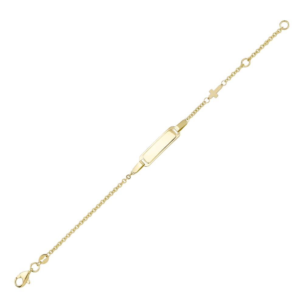 JC Schmuck 585 Gold Baby ID-Armband Kinder Goldarmband mit Kreuz 12-14 cm I Anker Armband mit Gravur Taufarmband Namensarmband I Babyarmband mit Namen I Kinderschmuck made in Germany I 8477