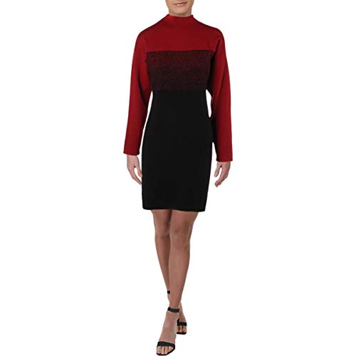 Robe pull col montant Anne Klein L bicolore noir et rouge