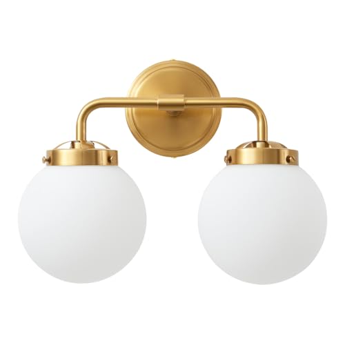 Deyidn Bathroom Vanity Light Fixtures Over Mirror, Modern Brass Gold 2 Lights Wall Sconce Lighting with Milky Glass Ball Shades, Mid Century Farmhouse Bathroom Lighting by Deyidn - Used condition - Image 9