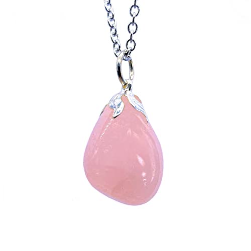 TENET - Pendentif en pierre naturelle véritable avec chaînette (quartz rose)