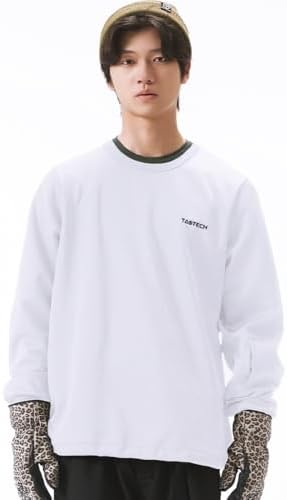 （12:30時点） [TaoTech] ミドルレイヤー クルーネック シャツ スノーボード インナー ミッドレイヤー スキー 撥水 保温 裏起毛（ホワイト,L）