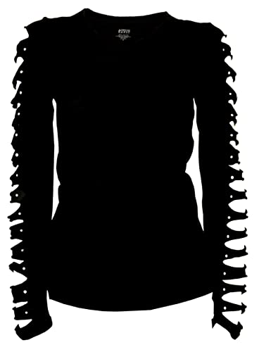 Long Angel Wings Bling Bling Rhinestones T-Shirt Ripped Cut Out Long (Large) Black #TOP1