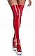 FEOYA Damen Wetlook Lackleder Strümpfe Latex Oberschenkel Hohe Strumpfhose Mini Party Clubwear Damen PVC Dessous Nachtwäsche Tanzparty Nachtclub Kostüm E-Rot M