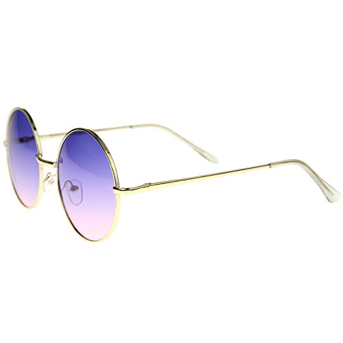 zeroUV Bohemian Full Metal Frame Gradient Flat Lens Round Sunglasses 54mm3