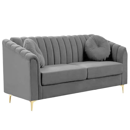 Image of FURNY Dorano 2 Seater Fabric Sofa Set (Light Grey) Premium Velvet Finish Durable & Comfortable Ideal for Living Room