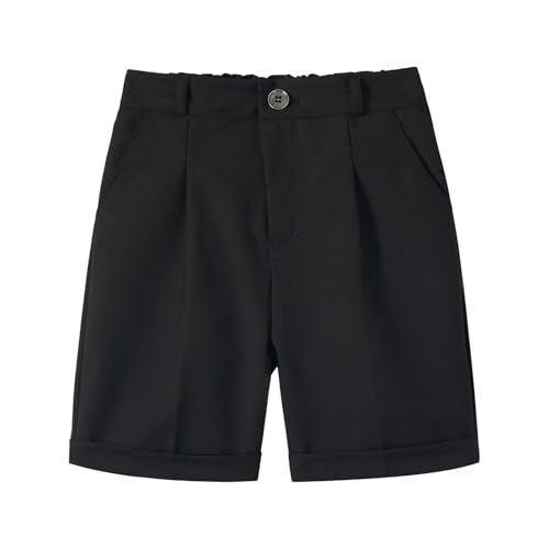 LOLANTA Shorts Escolares Niños, Shorts Elegantes Uniforme, Pantalones Cortos Formales de Verano para Niños, Clásicos Pantalón Corto de Traje Cintura Ajustable (Negro, 6-7 años, 130)