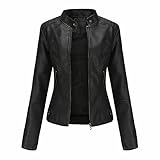 Damen Slim Fit Lederjacken, Fashion Zip Up Short Biker Outwear, Oversized Punk Motorrad Streetwear Mantel,Schwarz,XXXL
