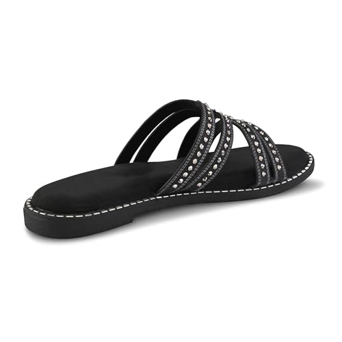 Image of Centrino Women's Beaded Flat Sandals| Open Toe Stylish Slip-On Sandals for Ladies | Metallic Crisscross Straps with Soft Cushioned Footbed for Comfort | Lightweight Casual Fashion Footwear (9305)