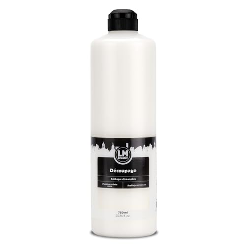 LM-Kreativ Colle Découpage 750 ml - Transparent - Idéale pour Serviettage, Papier Découpage et Collages | Colle + Vernis | Finition Satinée Résistante | Pour Bois, Verre, Métal