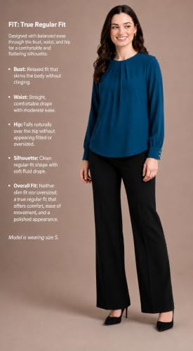 Image of Mirana Women's Full Sleeve Solid Top | Round Neck Pleated Front Regular Fit Office Casual Blouse with Button Cuffs