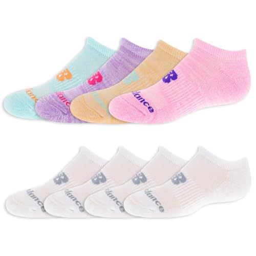 New Balance Kids Performance Cushioned No Show 8 Pair Pack White Large