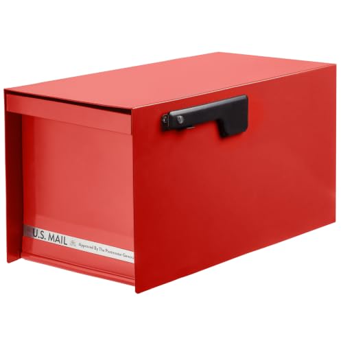 Image of Architectural Mailboxes MailMax Post Mount Mailbox, Red, Large | Modern galvanized steel and aluminum build with rust-resistant powder-coat finish and a magnetic door closure. USPS approved.